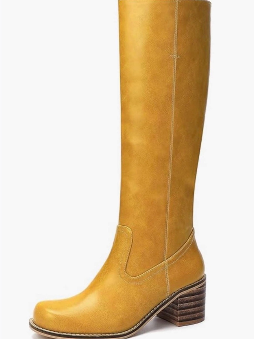 NWOT - Women's Tall Boots in Mustard Yellow - Classic Stacked Heel